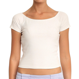 Premium <b>Womens</b> White Ribbed <b>Knit</b> Crop <b>Tank</b> <b>Top</b> O Neck Short Sleeve Cotton Spandex Blend Breathable Casual Summer Slim Fit - Product Image 3