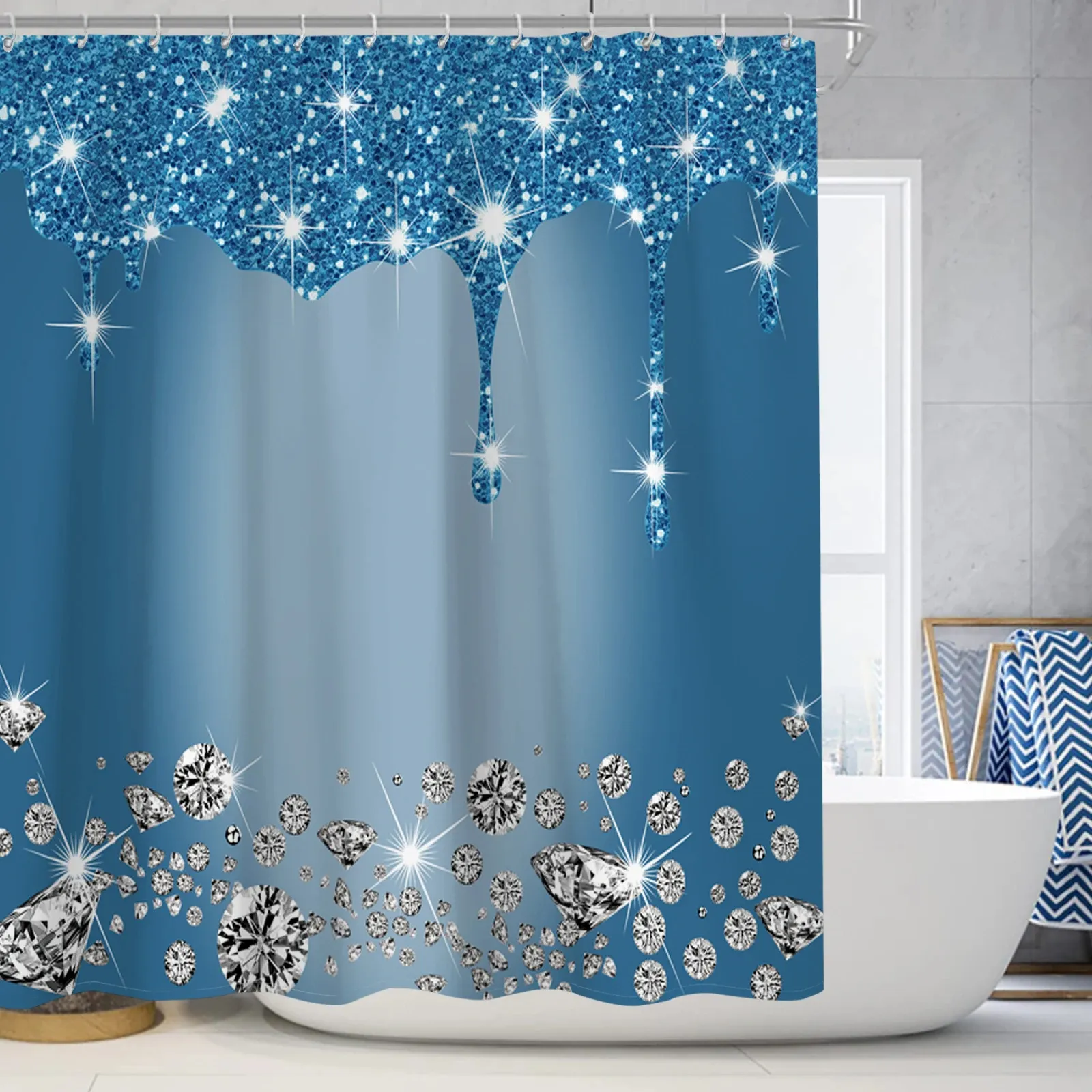 Luxus funkelnder Diamant-Duschvorhang-Set mit Teppich und Toilettensitz