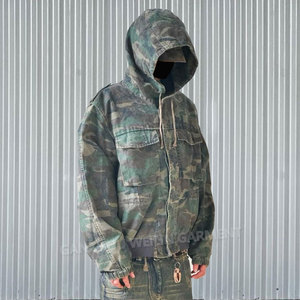 Sweat à capuche <span class=keywords><strong>camouflage</strong></span> délavé à l'acide de créateur surdimensionné Vintage Camo Print Hoodie Zip up Tactical Bomber Jacket Homme for Men - Product Image 1
