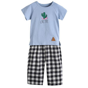 Ensembles de vêtements pour enfants, pantalons en jean à carreaux pour enfants avec imprimé cactus de la boutique en ligne en gros - Product Image 1