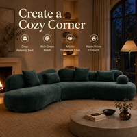 Sofa Lengkung Deep Lounge Berbahan Beludru Lembut, Dua Bagian, Dudukan Rendah, Warna Hijau Chenille untuk Rumah Bergaya Modern