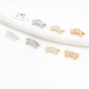 Moon-Shaped Double-Hole <b>Spacer</b> Bead Clasp 18k Gold Plated Diamond Encrusted DIY Jewelry Findings Silver Gold Color Options - Product Image 4