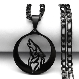 Kalung liontin <span class=keywords><strong>Skyrim</strong></span> Howl fashion hip hop pria liontin hewan emas baja tahan karat liontin serigala grosir - Product Image 5