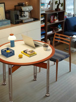 Table à manger ronde de style mid-century, style nordique Bauhaus, pieds en acier inoxydable, blanc crème, idéale pour les petites maisons