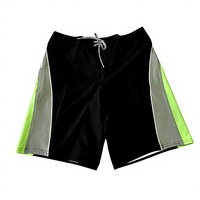 Shorts de bain pour hommes à séchage rapide, noirs, pour le surf, avec taille élastique, panneau latéral, 100% polyester, fermeture à cordon, plage, pêche
