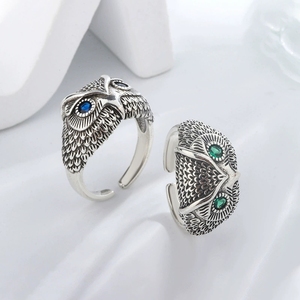 LT-492 S925 élégant hibou rétro anneau Style ouvert à la mode coréen bijoux en argent Sterling avec Zircon pour l'exportation transfrontalière des femmes - Product Image 4