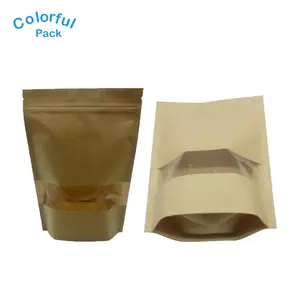 Waterproof food grade stand up craft paper bags with zip lock and clear window