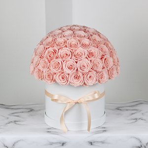 Scatola Regalo Rotonda di Lusso con 100 Rose Eterne Preservate a Forma di Cupola, Etichetta Privata, per San Valentino - Product Image 1