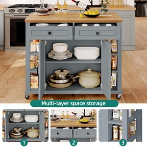 Îlot de cuisine Sunrise avec prise de courant et feuille tombante, chariot de cuisine roulant avec 2 tiroirs, armoire de cuisine sur roulettes, étagères <span class=keywords><strong>ouvertes</strong></span> - Product Image 6