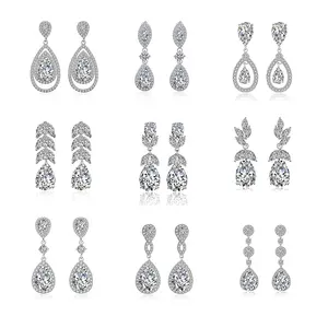 RAKOL EP2218 Latest Luxury <strong>Dangle</strong> Design Of Cubic Zirconia <strong>Earrings</strong> Wholesale Women's Silver Bridal <strong>Diamond</strong> Engagement <strong>Earrings</strong> - Product Image 1
