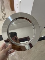 Assiettes de présentation décoratives de mariage en acier inoxydable 201, couleur argent poli moderne, 30 cm, 33 cm, 13 pouces, plateau métallique en stock