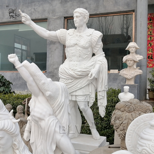Gran Escultura de Augusto Romano Tallada a Mano para Decoración de Jardín Exterior, Estatua de Julio César de Mármol Blanco de Tamaño Real con Base - Product Image 1