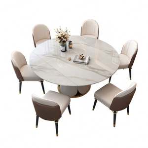 Ensemble de table et chaises de salle à manger modernes, table à dîner extensible en dalle de roche, 6 chaises - Product Image 1