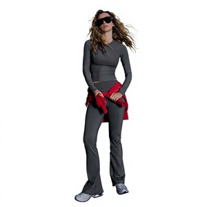 Mono de Yoga de Manga Larga y Cintura Alta para Mujer, Color Sólido, Transpirable, de Spandex y Poliéster, Tejido, Estilo Minimalista - Product Image 1