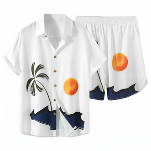 Conjunto de camisa y pantalones cortos hawaianos con estampado personalizado, camisa informal, conjunto de camisa de playa de verano, ropa de hombre - Product Image 1