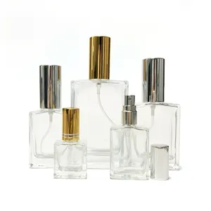 Free Sample 10ml 30ml 50ml 100ml Clear Flat Square Perfumes Bottle With Screw Spray Pump