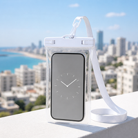 Pochette de téléphone transparente et étanche personnalisée avec fermeture à glissière bleue et cordon pivotant, sac étanche pour piscine et voyage