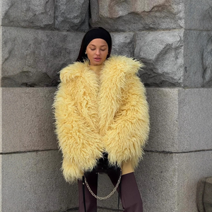 Giacca in Pelliccia Sintetica Gialla Autunno Inverno per Ragazze, <span class=keywords><strong>Cappotto</strong></span> in Finta Pelliccia Marrone Spesso e Caldo di Lusso per Donne - Product Image 1