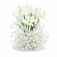 Karangan Bunga Campuran White Lily Baby Breath dengan Daun Rumput untuk Dekorasi Pernikahan, Bunga Artificial untuk Vas Rumah dan Rangkaian Meja