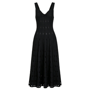Abito Estivo da Donna <span class=keywords><strong>in</strong></span> <span class=keywords><strong>Maglia</strong></span>: Elegante Senza Maniche, Traforato, Scollo a V, Gonna Svasata a Trapezio, <span class=keywords><strong>Vestito</strong></span> da Spiaggia - Product Image 2
