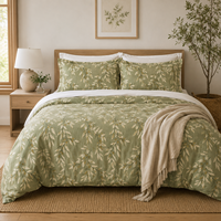 Ensemble de literie 4 pièces en coton 100% à imprimé floral bleu clair, housse de couette, drap, taies d'oreiller pour la chambre à coucher, textile de maison