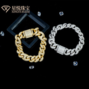 Chaîne cubaine américaine européenne 15mm pour hommes Bijoux à la main haut de gamme S925 Bracelet Moissanite plaqué or en argent Style Hip-Hop Rap - Product Image 2