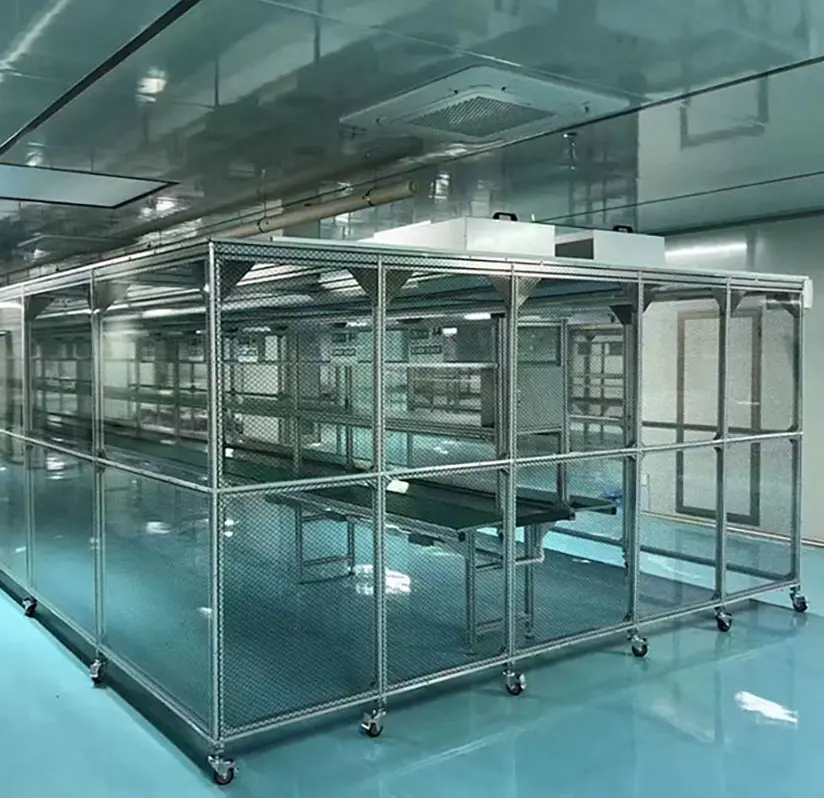 Aluminum alloy frame and PVC curtain soft wall Mobile modular cleanroom with laminar flow FFU for Laboratory