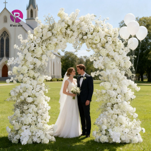 Arche de fleurs de mariage, toile de fond pour photos de mariage, cercle de 8 pieds, arrangement de fleurs blanches en rose et en gypsophile, chemin de table, fleurs décoratives de mariage - Product Image 1