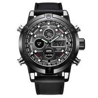 Jam Tangan Digital Sport Chronograph LED Mewah Kulit Quartz Pria Alarm Jam Tangan Pria
