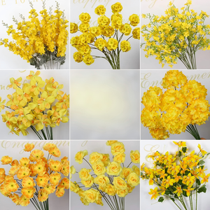 Flores Artificiales de Seda Amarillo Crema de Tallo Único para Decoración de Techo y Arreglos Florales - Product Image 2
