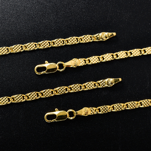 solid polished golden grid textured cuban link scratch resistant anti tarnish multi size custom 18k gold plated <b>chain</b> necklace - Product Image 3