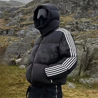 Veste d'hiver à capuche zippée en duvet rayée, style streetwear, sur mesure, fabricant OEM, veste gonflante pour homme, détachable