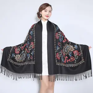 New Ladies Soft Pashmina Scarves Shawls Wholesale Winter Warm Women Tassel Embroidered Paisley Cashmere Scarf For Girls