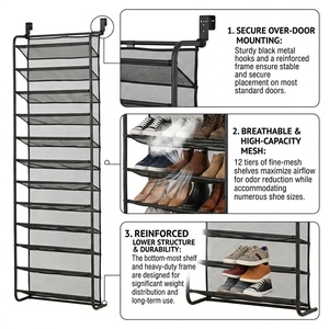 Vietnam Origin NSF Black 10 Tier Over the Door Shoe Rack Organizer Entryway Vertical Metal <strong>Storage</strong> Rack <strong>Wall</strong> Mount Shelf <strong>Unit</strong> - Product Image 2