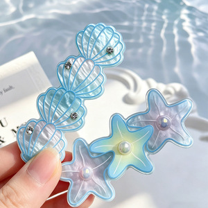 Jolies pinces à <span class=keywords><strong>cheveux</strong></span> en forme de coquillages, conques et étoiles de mer pour enfants, pinces à franges pour l'été et la plage, accessoires capillaires en acrylique pour filles - Product Image 4
