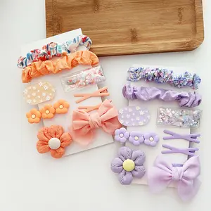 9 Stuks Baby Meisjes Haarbanden Scrunchies Candy Kleur Stof Bloem Kinderen Haarclips Schattige Lieve Schoonheid Kinderen Haaraccessoires Set