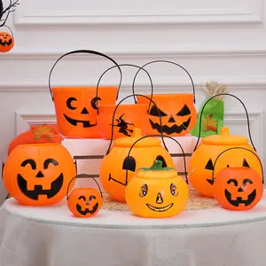 GreenEarth Halloween Laranja plástico doces ou travessuras abóbora lanterna decorações balde recipiente recipiente de doces