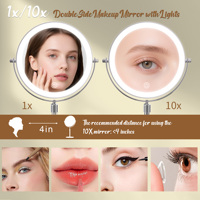 Miroir de maquillage éclairé en acier inoxydable rechargeable miroir de courtoisie Led grossissant double face 1x/10x miroir lumineux cosmétique