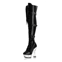 Chaussures gothiques sexy fétichistes pour boîte de nuit, danse sur barre, talon épais de 14 cm, bottes de travestissement, bottes d'hiver au-dessus du genou en dentelle pour adultes