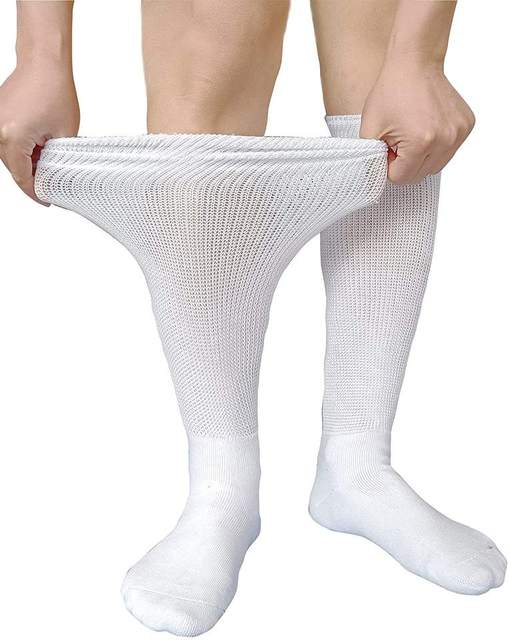 OEM Custom Medical Cotton Diabetic Sock White 30'' Over Calf Super Wide Anti Slip Oversized Hospital Socks