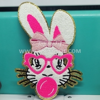 2025 Nieuwe Ontwerp Grote Easter Rabbit Chenille Patches Geborduurde Happy Easter Stickers Met Stof En Kralen Decoraties