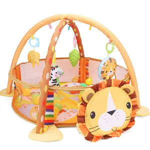 Zhorya – ensemble d'accessoires en coton pour bébé, tapis de jeu de gymnastique, Lion, tapis rond éducatif pliant pour bébé avec boule de mer