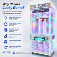 Distributeur de prix commercial à 60 pinces avec lumière néon LED, carrousel rotatif, jeu d'arcade à monnayeur