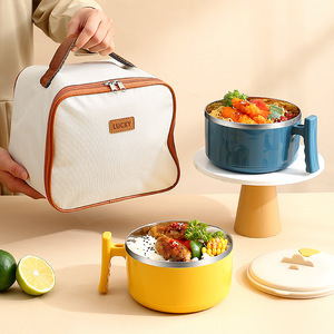 Boîte à lunch en acier inoxydable 304, grande capacité, bol à nouilles instantanées avec couvercle, gobelet bento pour étudiants, forme cylindrique, couleur unie - Product Image 1