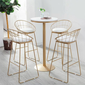 Chaise de bar en bois massif forgé au style nordique, chaise ronde créative, pour salon de thé, chaise de bar, en fer forgé, 1 pièce - Product Image 5