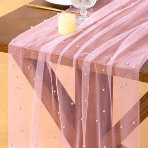 Pearl 100% Polyester Cheesecloth Table <strong>Runner</strong> 10FT Pink <strong>Washable</strong> Durable Customized Color <strong>for</strong> Wedding Birthday Party Table - Product Image 1