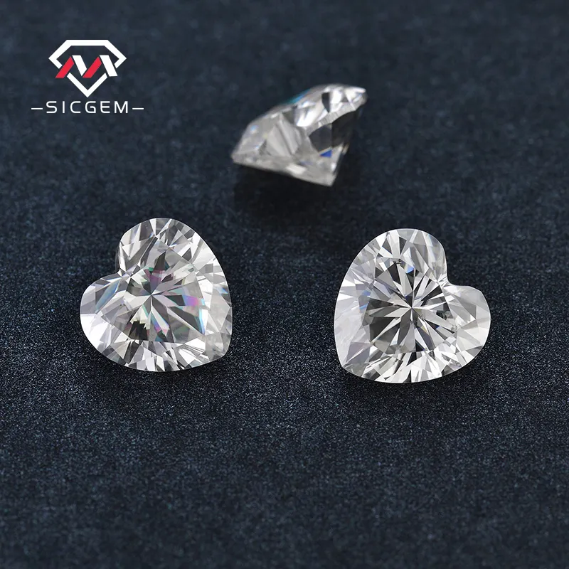 SICGEM-gemas sueltas de gran tamaño, 1CT-4CT, corte cardíaco, superblanco, 7 A, incoloro, VVS, claridad, moissanita incolora