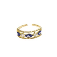 Bague ouverte en laiton plaqué or avec pierres en émail bleu et zircone cubique, bijou protecteur ajustable pour femme