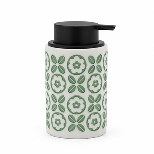 Juego de Baño de Resina con Diseño Floral Verde Estilo Mediterráneo, Accesorios con Patrones y Acabado de Arenisca Blanca - Product Image 3