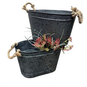 Jardinières Amson en laiton avec poignées en corde, en fer galvanisé, écologiques, style rustique classique, design luxueux, pour la maison - Product Image 1